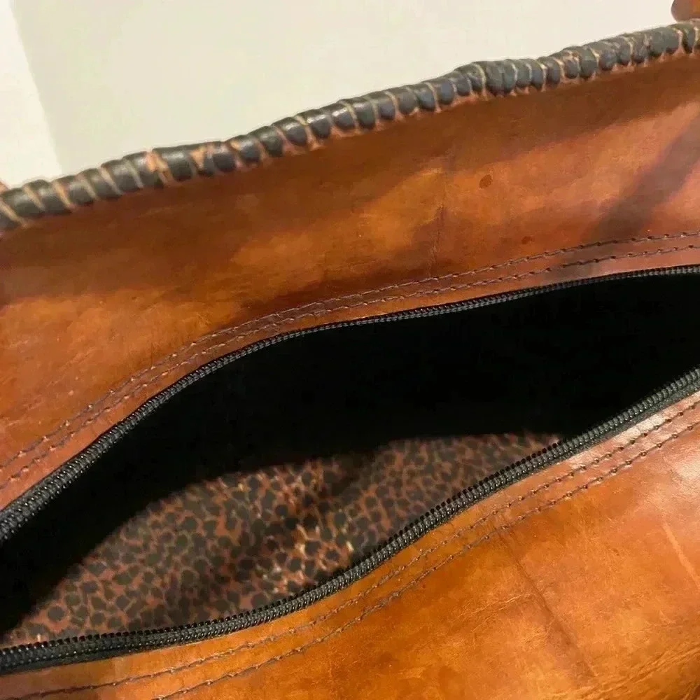 Handmade brown leather satchel handbag